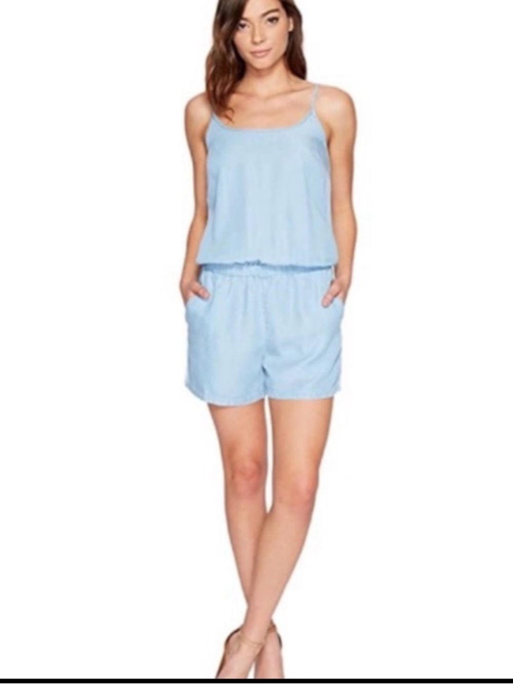 Splendid Chambray denim blue playsuit romper shorts tank elastic western M